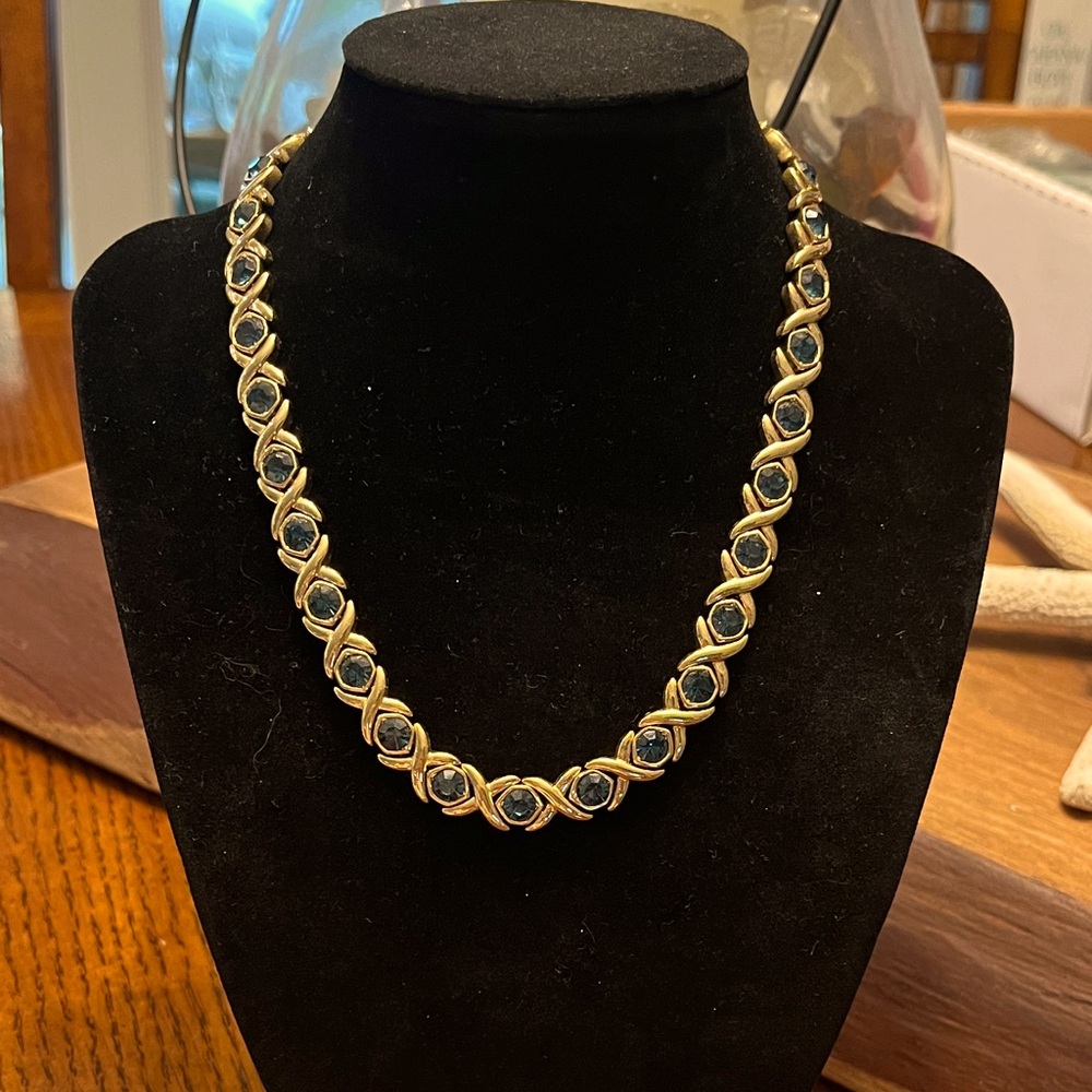 Gold and Blue Crystal Necklace